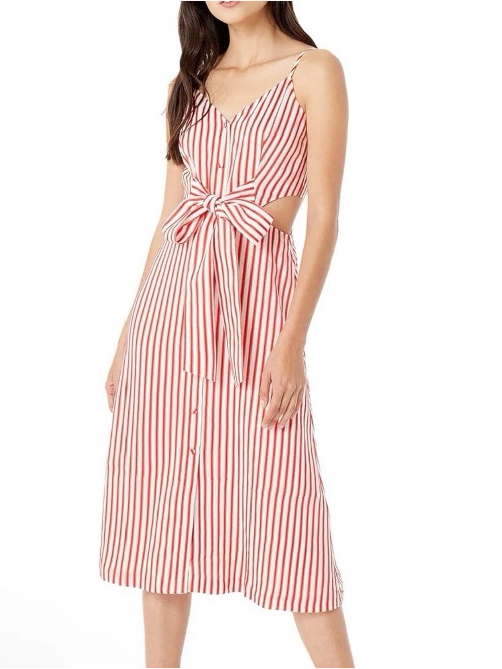 Jason Wu Red & White Striped Tie-Waist Midi Dress